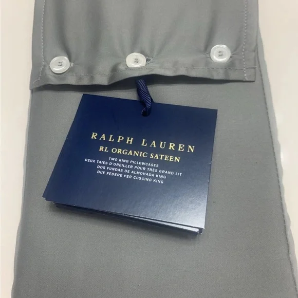 NEW Ralph Lauren RL Organic Cotton Sateen Graphite 2 King Pillowcases $130